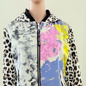 Nikki Jones Mixed Print Puffy Bomber Jacket Nikki Jones Size Large